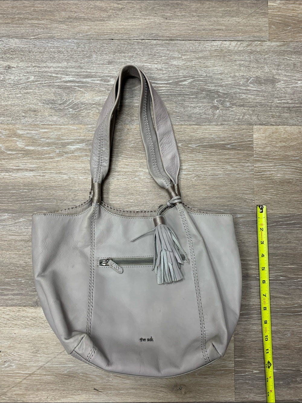 The Sak gray Leather Tote with Tassel